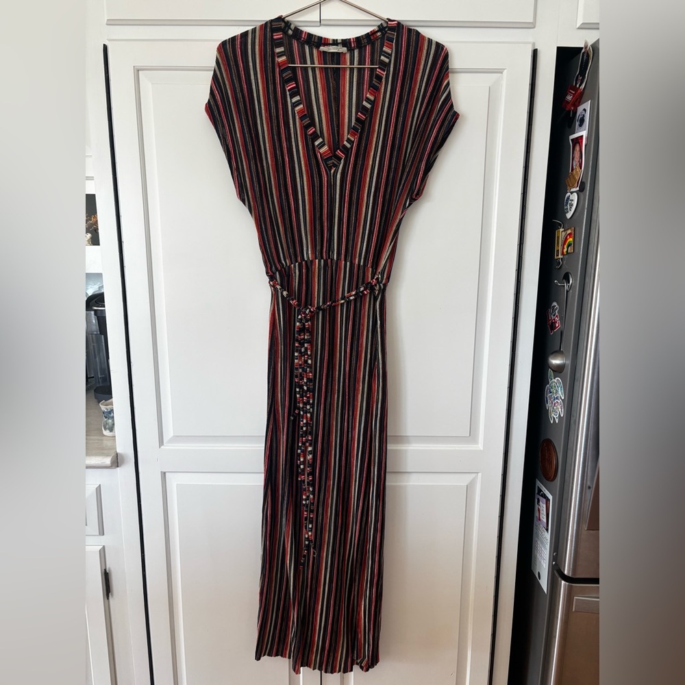 Zara Striped Maxi Dress in Black, Red, Green - Picture 1 of 8